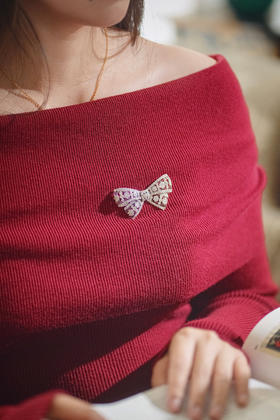 独角鹿西洋古董20世纪初法国出品美好时代风格18K白金镶嵌钻石蝴蝶结造型胸针