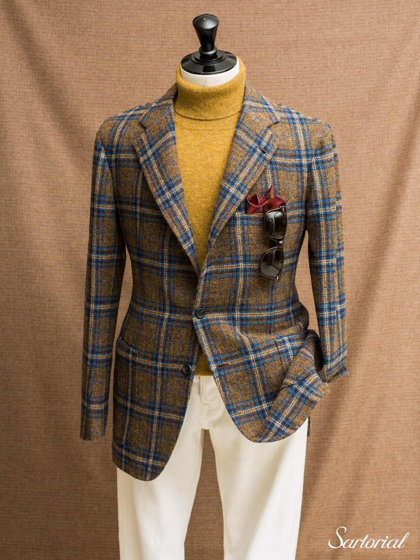 Orazio Luciano 棕色蓝格纹单西