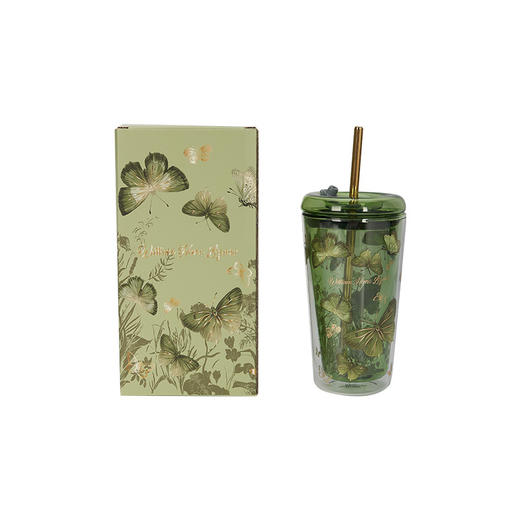 大英博物馆博物志系列蝴蝶翩翩双层玻璃吸管杯 商品图4