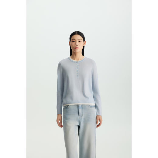 商场同款PURE TOUCH26春夏新款圆领羊毛针织衫撞色领直筒套头衫 商品图5