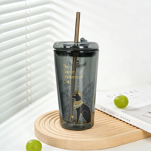 大英博物馆安德森猫系列猫影翩翩双层玻璃吸管杯 商品图1