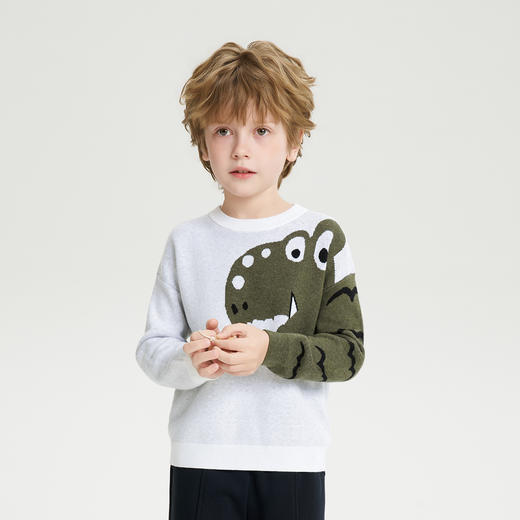 mettekids儿童针织衫2026春季新款男童桑蚕丝混纺卡通恐龙毛衣 商品图1