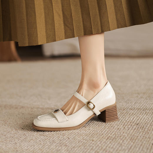 阿么手工女鞋一字带山茶花轻复古百搭单鞋女款法式玛丽珍鞋子5CM 商品图3