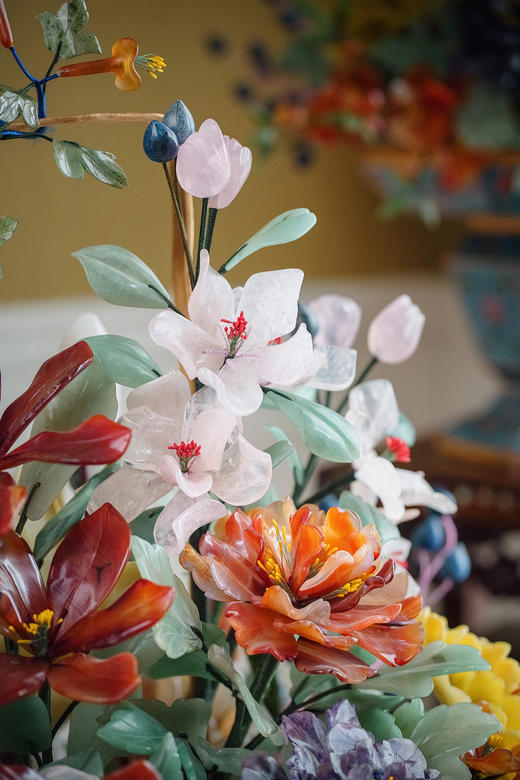 【已售】独角鹿西洋古董20世纪50-70年代中国创汇时期出品景泰蓝盆装饰「玉堂富贵」主题珍宝像生盆景一对 商品图5