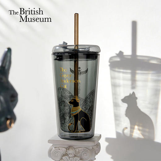 大英博物馆安德森猫系列猫影翩翩双层玻璃吸管杯 商品图0