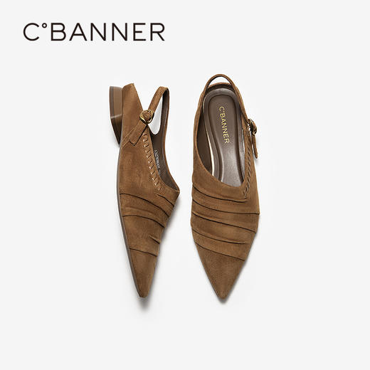 【静音系列】千百度薄底时装凉鞋女2026夏季新款褶皱羊皮平底凉鞋A26279396 商品图4