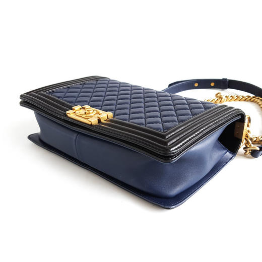 【95新】CHANEL香奈儿A92193 Y61116 C9510中大号28cm蓝黑拼色羊皮Leboy链条包单肩包女士040226TJ02 商品图6