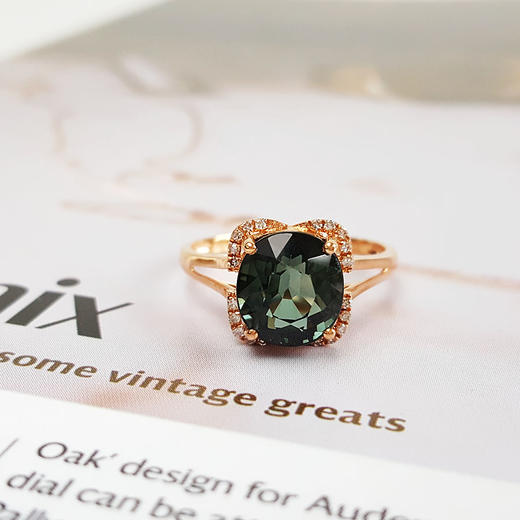 【天然正品】AU750黄金镶钻镶天然近全净体3.5ct椭圆刻面碧玺戒指15号（戒圈可改）281025AH36 商品图5