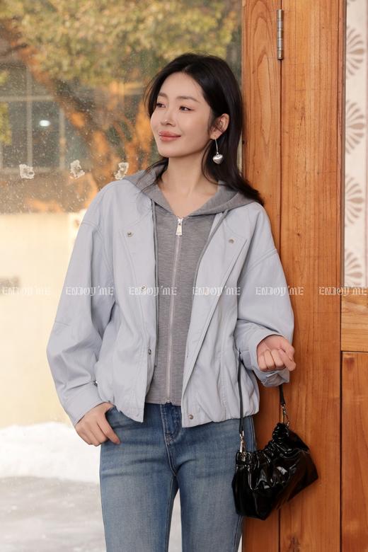 【门店同款】ENJOY春季“柔权主义”假两件连帽拼接皮衣 169193274 商品图4