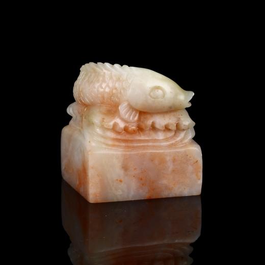 孤品17832老挝石桃花粉鱼钮年年有鱼大方章玺章3.7*3.7*4.5cm 商品图2