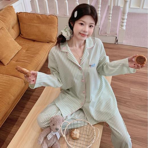 【亲肤透气宽松不勒❗️甜美少女感拉满】2026新款甜美条纹长袖睡衣女春夏季全棉刺绣家居服女舒适套装。jd 商品图2