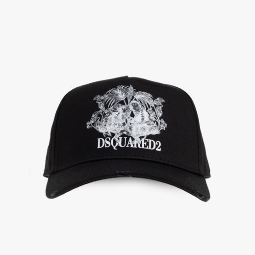 DSQUARED2 中性猴子徽标贴片棉质棒球帽 黑色 BCM0982 05C00001 2124 商品图0