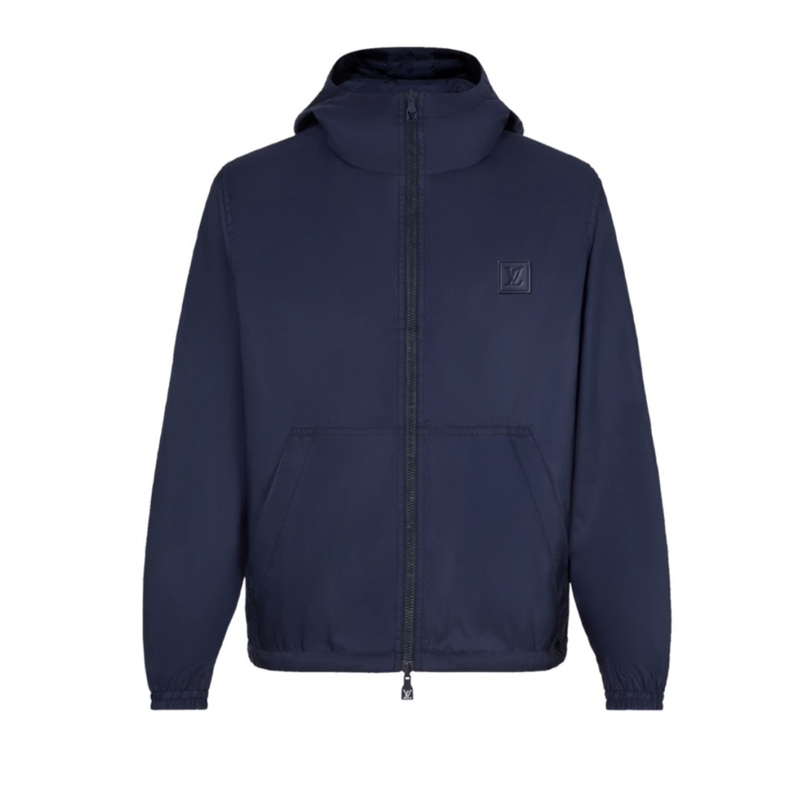 L-C 双面提花织纹蓝色连帽外套