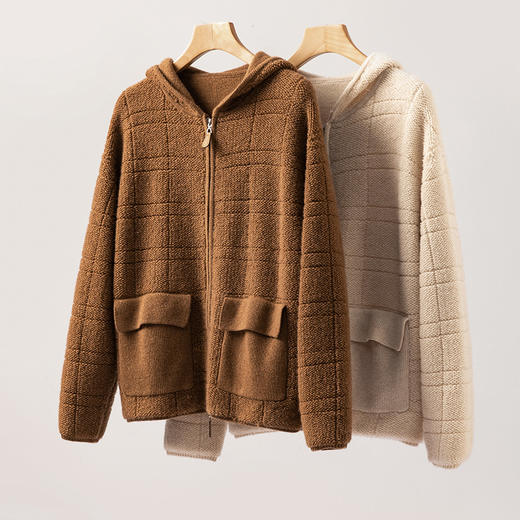 100%Baby小山羊绒~毛巾绣加厚连帽开衫女双拉链外套BABY250485 商品图2