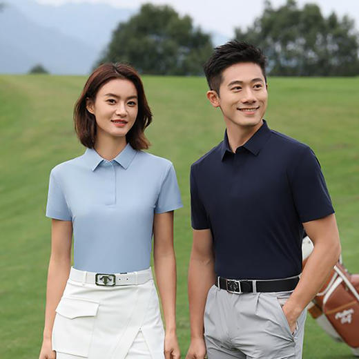 纯色POLO衫男女同款商务休闲翻领水波纹新款短袖上衣  HLS-WF83021# 商品图3
