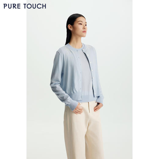 商场同款PURE TOUCH26春夏新款圆领针织开衫宽松立体绣绵羊毛衫 商品图4