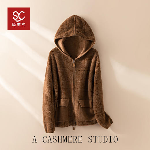 100%Baby小山羊绒~毛巾绣加厚连帽开衫女双拉链外套BABY250485 商品图0