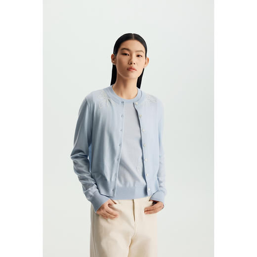 商场同款PURE TOUCH26春夏新款圆领针织开衫宽松立体绣绵羊毛衫 商品图5