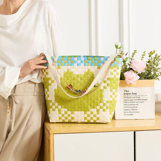 大英博物馆巴斯特系列萌猫猫头编织包单肩包-果绿色 浅蓝色 商品图2