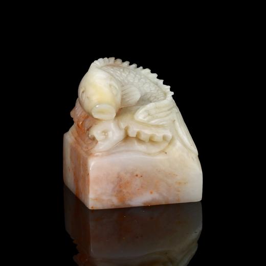 孤品17832老挝石桃花粉鱼钮年年有鱼大方章玺章3.7*3.7*4.5cm 商品图3