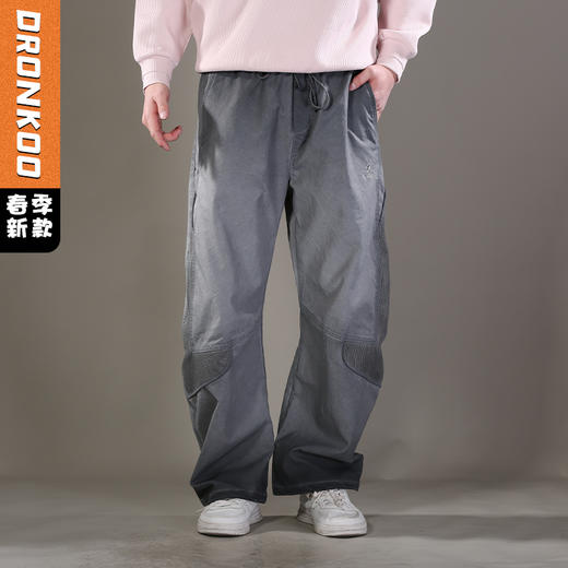 DRONKOO 2026 抽绳两侧压线贴网布喷色做旧户外风中厚休闲长裤 商品图0