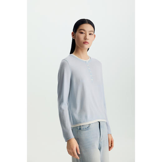 商场同款PURE TOUCH26春夏新款圆领羊毛针织衫撞色领直筒套头衫 商品图9