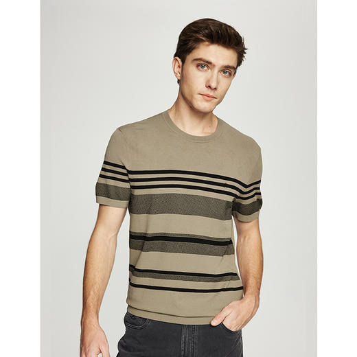 【抗起球】德鲨鲨鱼短袖圆领T恤男夏季新款休闲条纹打底衫 商品图1