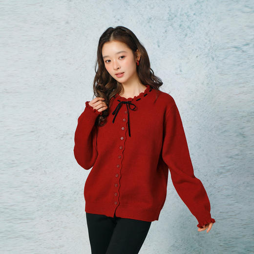 温柔系带木耳边抽绳开衫-纪念日百货门店同款169601021 商品图0