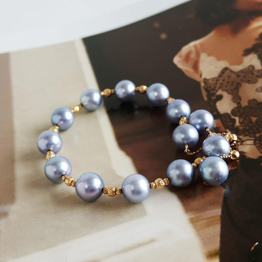 【天然正品】AU750精品黄金镶天然近完美约8.2MM akoya blue rose海水珍珠手链8.2MM（皆取最大值）220126TJ20 商品图4
