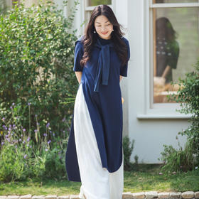 【林栖设计小店】植物染色|手工植物蓝简约百搭多色2026春新款开衩T恤1961018