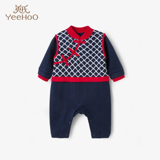 英氏婴儿新毛长哈秋冬新款宝宝连体衣新年爬服哈衣YRHAJ42315A 商品图0