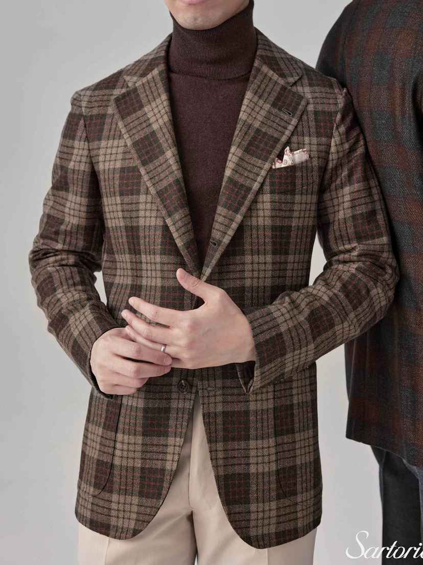 Orazio Luciano 咖啡色红格纹单西