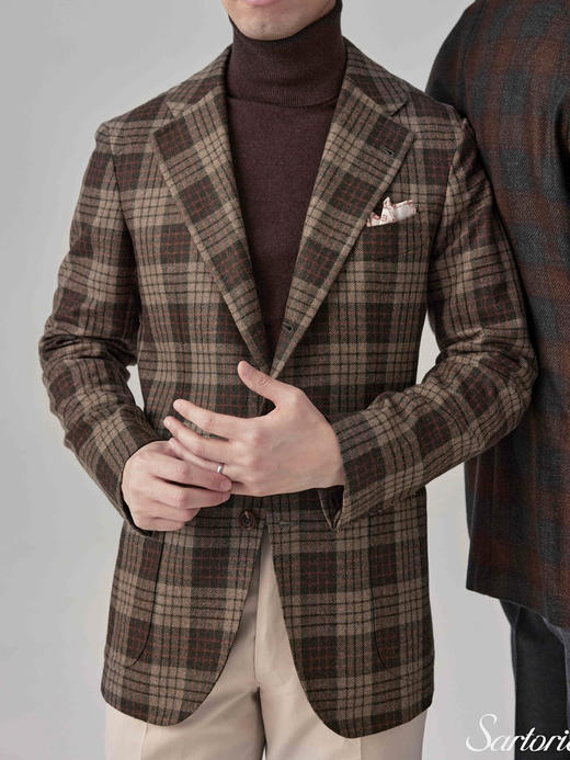 Orazio Luciano 咖啡色红格纹单西 商品图0