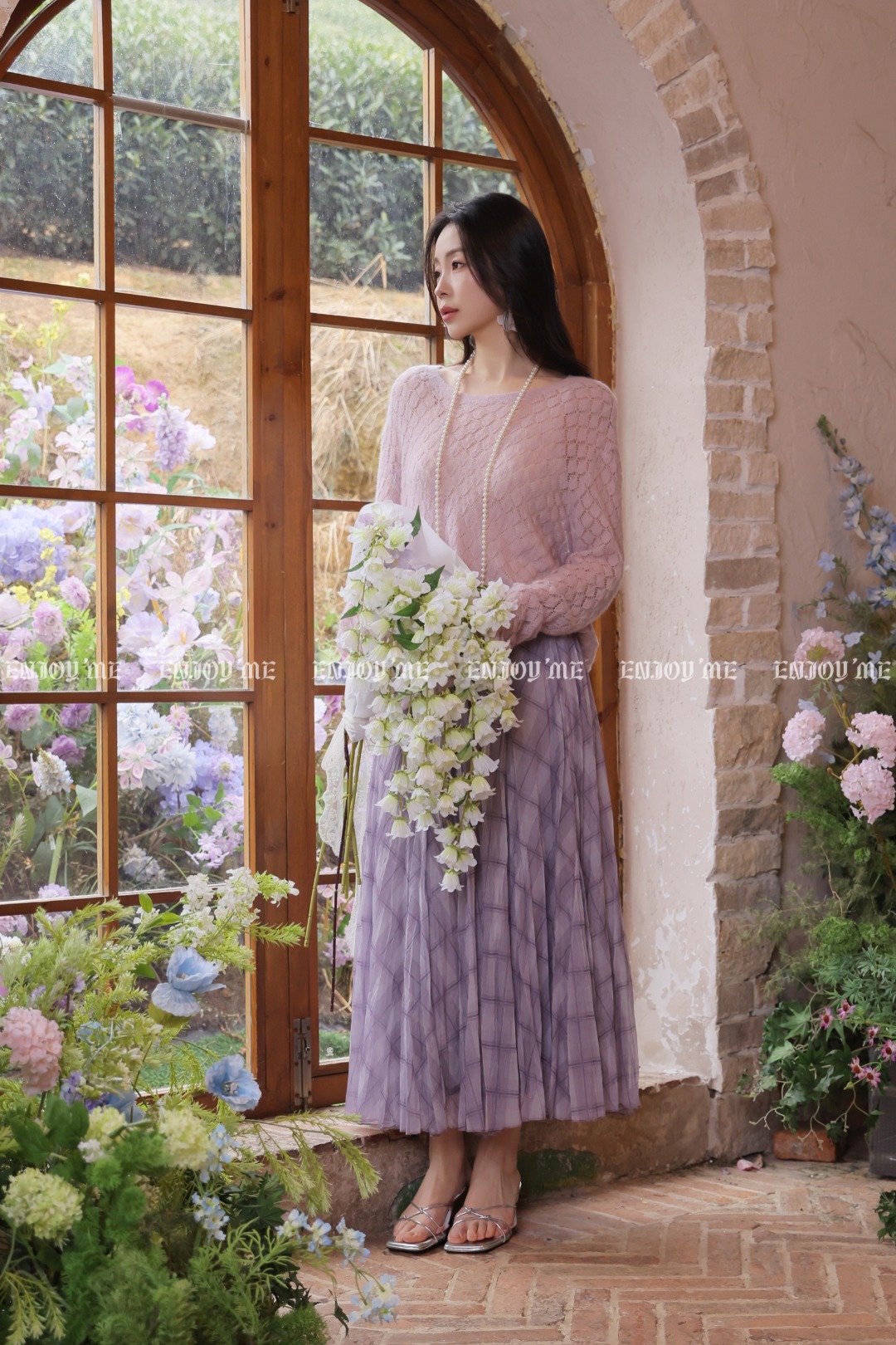 【门店同款】ENJOY春季飘逸雾蓝格纹裙 169146988