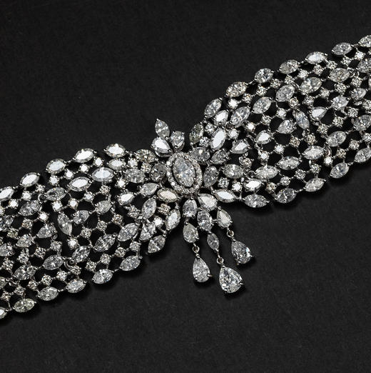 独角鹿西洋古董20世纪法国出品装饰艺术时期风格18K白金镶嵌钻石项链 商品图4