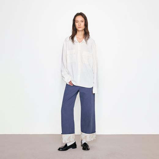 NUTH蓝色可翻折裤脚趣味印花直筒休闲裤女（发货/预售时间同步天猫） 商品图2