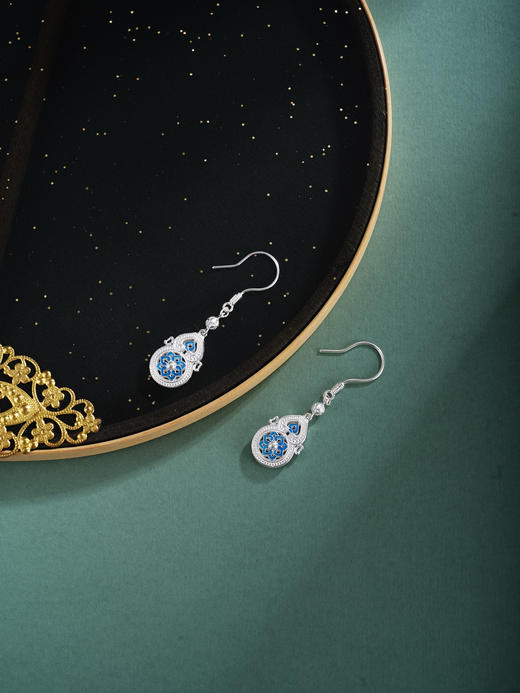 子佩集【福禄宝相】银S990耳钉【QFES051】原创作品花丝珐琅彩宝相葫芦2602 商品图3