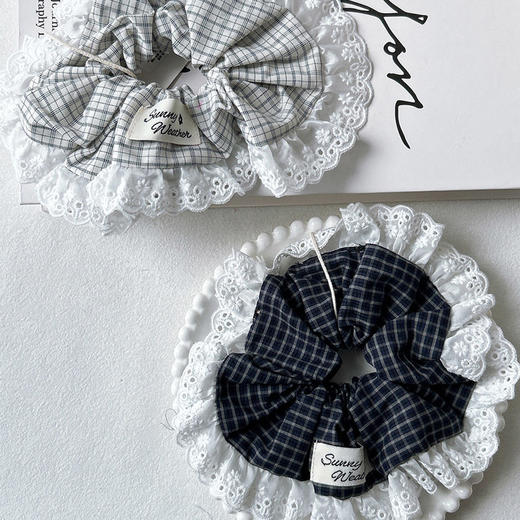 复古格纹蕾丝花边大肠发圈-纪念日百货门店同款169394279 商品图3