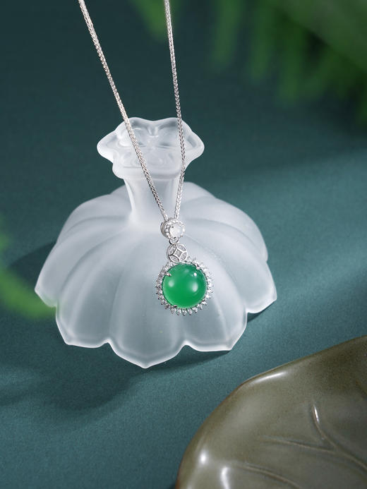 子佩集【翠涌财盈】银S925套链项链【TL016616】绿玉髓钱币圆形2602 商品图2