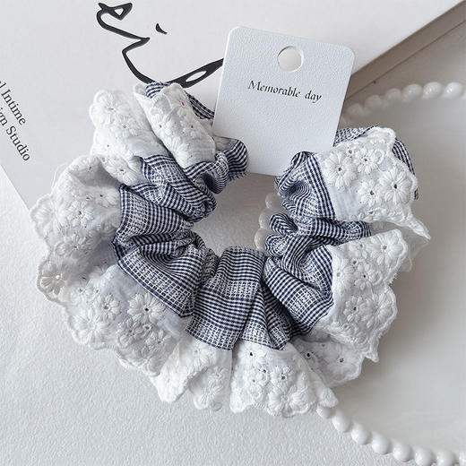 高级感蕾丝格纹蓝色发圈-纪念日百货门店同款169647660 商品图3