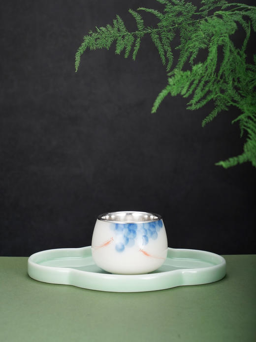 子佩集【鱼戏丰年】银S990摆件【TZYF050】茶具海藻葡萄金鱼茶杯2602 商品图2