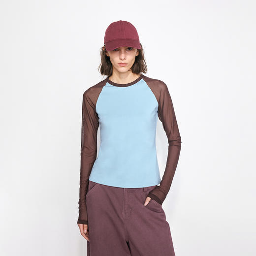 NUTH亲肤莫代尔棉撞色拼接半透长袖t恤女（发货/预售时间同步天猫） 商品图4