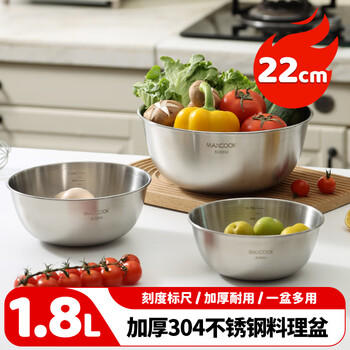 美厨（maxcook）304不锈钢盆沙拉盆加厚调料盆洗菜盆和面盆带刻度22cm 个MCWA6035 /厨具 /厨房储物 /料理盆 商品图5