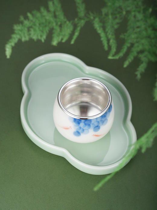 子佩集【鱼戏丰年】银S990摆件【TZYF050】茶具海藻葡萄金鱼茶杯2602 商品图7