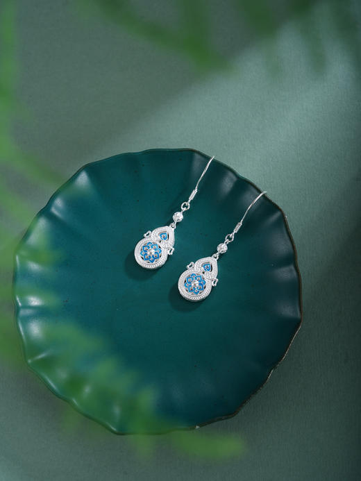 子佩集【福禄宝相】银S990耳钉【QFES051】原创作品花丝珐琅彩宝相葫芦2602 商品图5