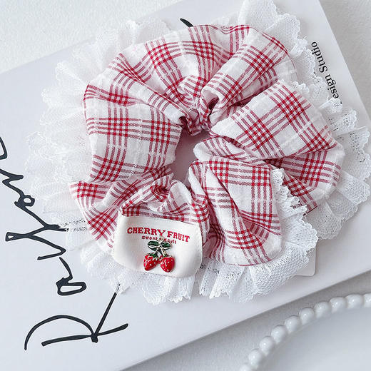少女红格草莓蕾丝发圈发圈-纪念日百货门店同款169261118 商品图4