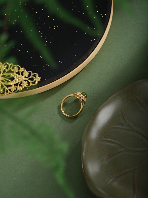 子佩集【花舞年华】银S925戒指【JZ05720】古法银碧玉镀金2602 商品图5