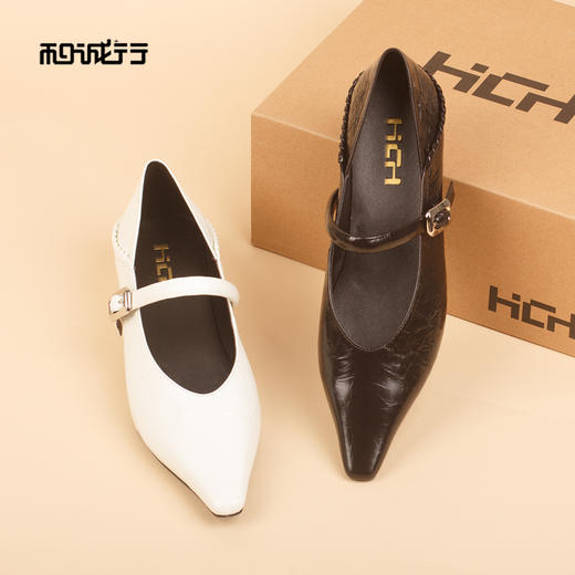 和诚行2026春季新款简约风尖头一字扣玛丽珍粗跟通勤百搭中跟单鞋1080167 商品图3