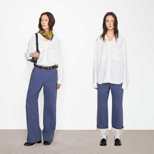 NUTH蓝色可翻折裤脚趣味印花直筒休闲裤女（发货/预售时间同步天猫） 商品图0