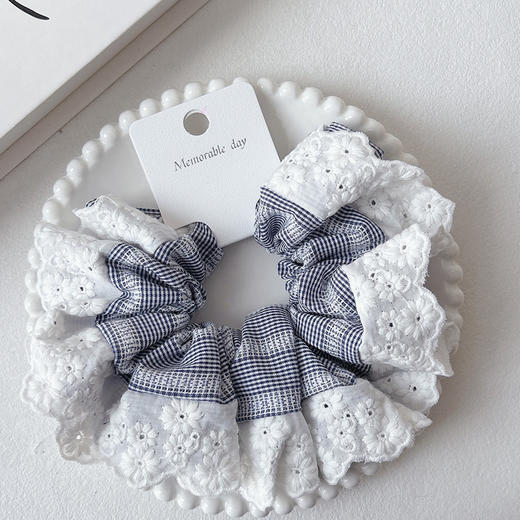 高级感蕾丝格纹蓝色发圈-纪念日百货门店同款169647660 商品图4